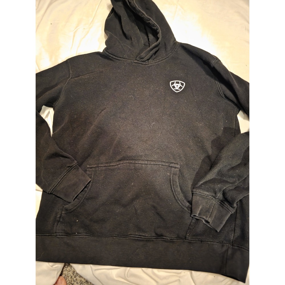 Ariat Hooded‎ Sweat Shirt. With Logo On Front And Dresign On Back. Young Man's L